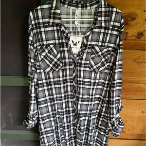 White Mark Black and White Plaid Long Sleeve Dress